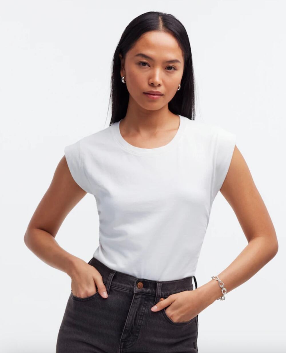NWT Madewell Sutro Side-Cinch Muscle Tee Top White (Small)